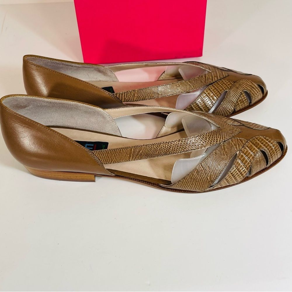 Vaneli Italian Vero Cuoio Leather Vintage Tan Flats/Small Heel Size 8 - Picture 5 of 11